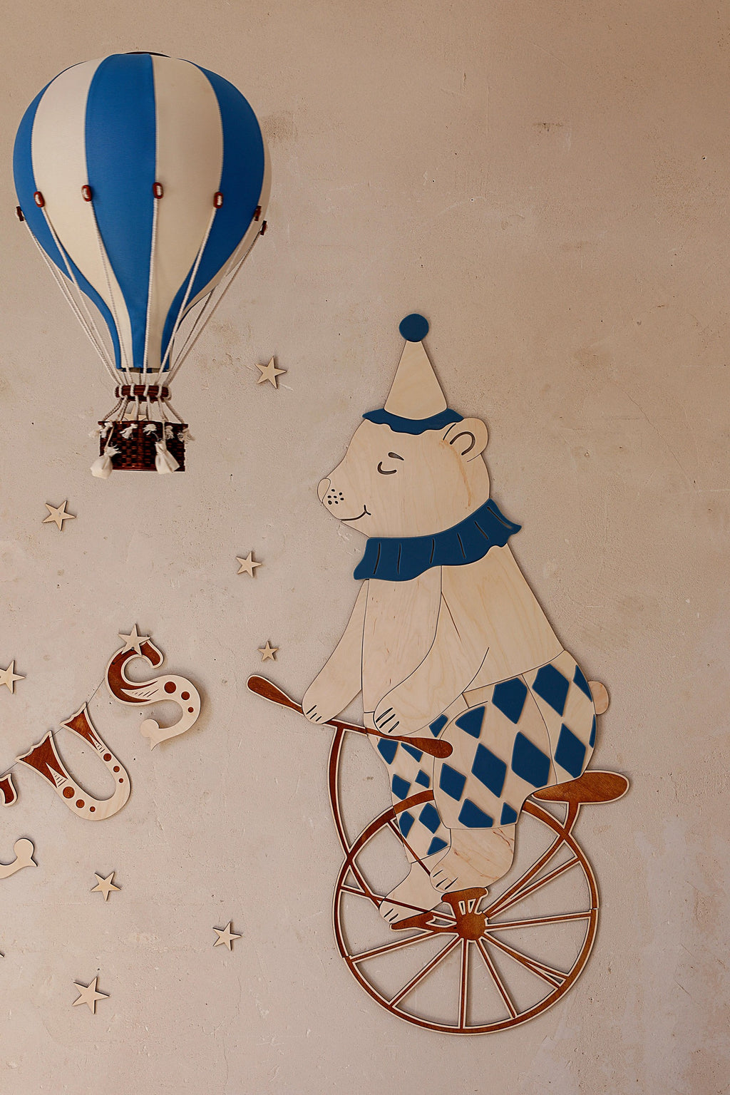 Mr. Bear and his Circus Bike – Wooden Wall Decoration